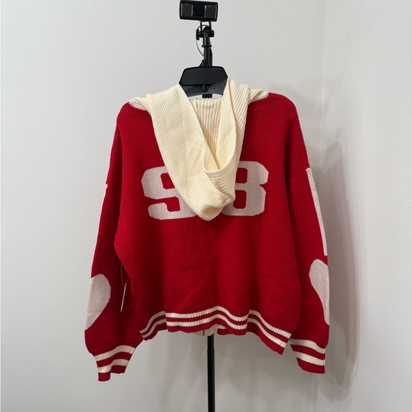 Altar'd State Red and Cream Varsity Knit Cardigan - Picture 7 of 7